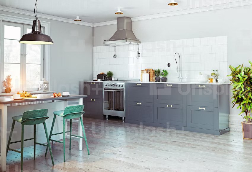 kitchen with grey cabinets