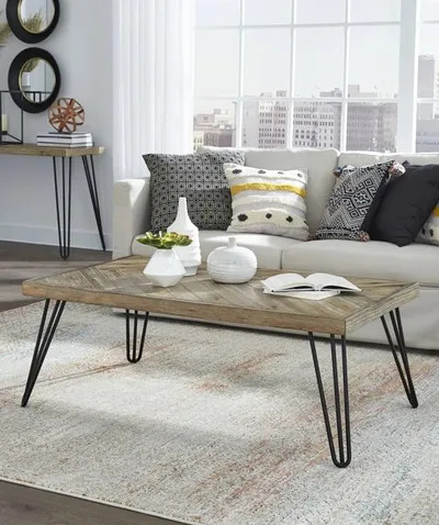 The Modus Furniture Everson coffee table with décor 