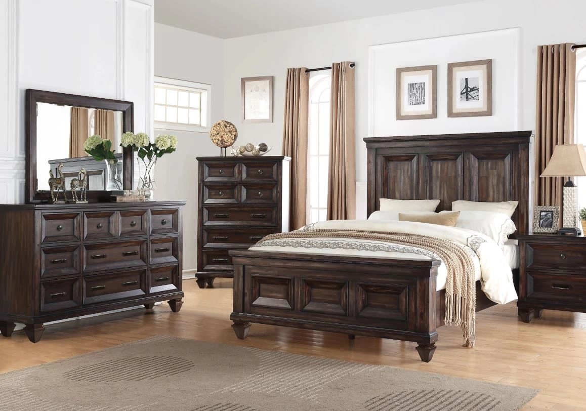 A wide shot of the New Classic Furniture Sevilla 4-piece bedroom set 