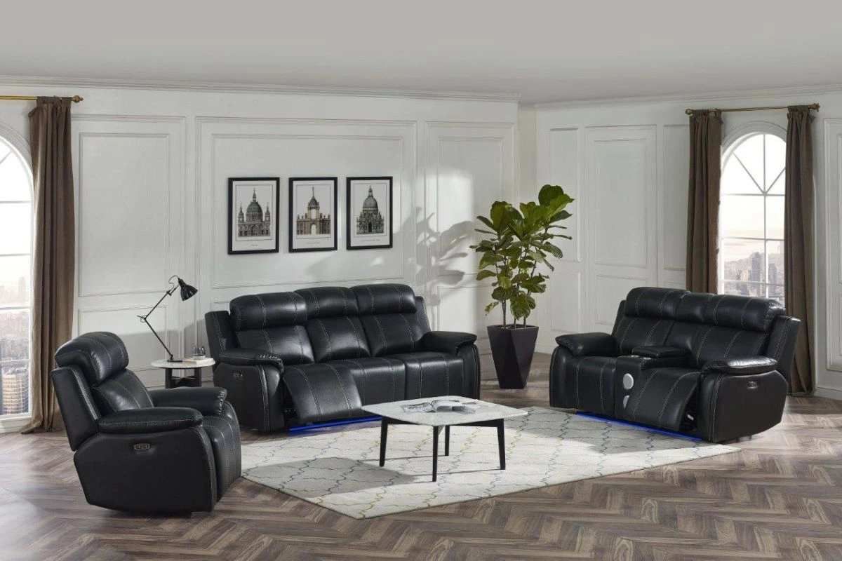 The New Classic Home Furnishings Fusion black sofa and loveseat set 