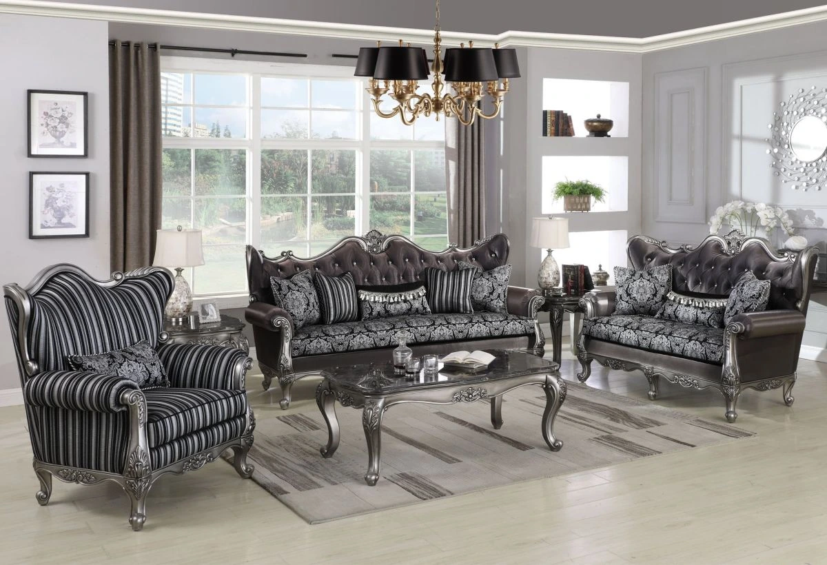 The New Classic Home Furnishings Marguerite black and white sofa and loveseat set 