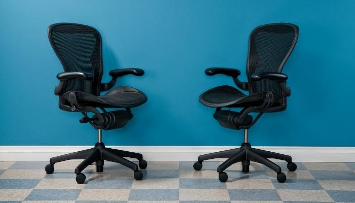Pair of mesh chairs facing each other