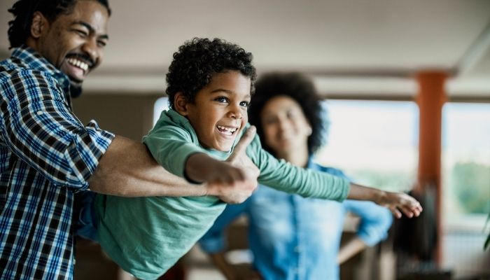 Father and son having fun