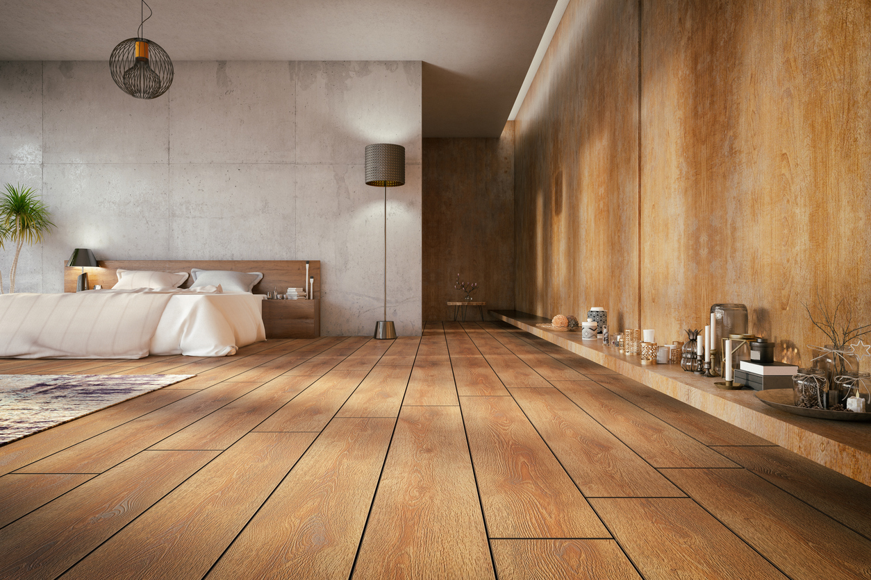 textures of wood and stone in bedroom