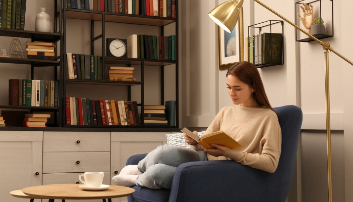 Woman reading with task lighting