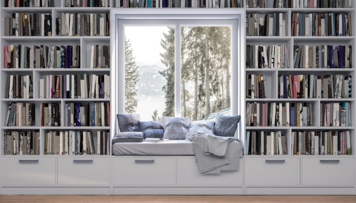 Reading nook with bookshelves