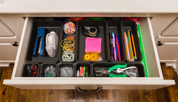 Organized desk drawer concept