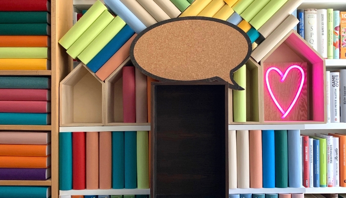 Bookshelves organized by colors