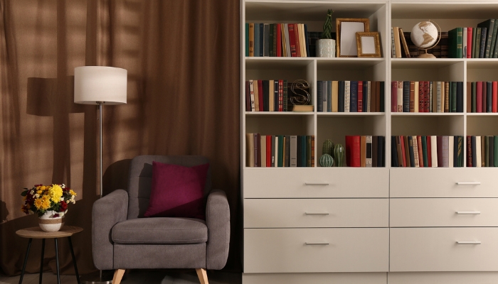 Well-organized bookshelves with other décor things