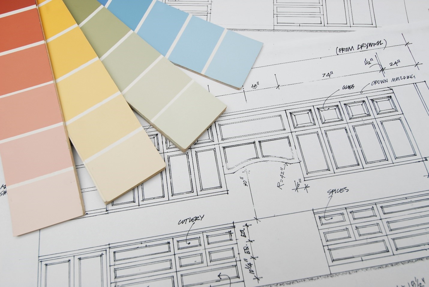 paint swatches on blueprints