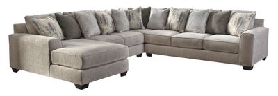 front view of the Benchcraft® Ardsley 4-Piece Pewter Right-Arm Facing Sectional with Chaise