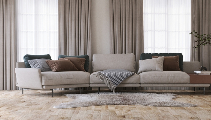 A modular gray couch in a modern living room.