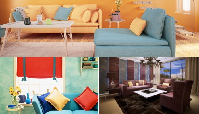 Collage of different design trends featuring color