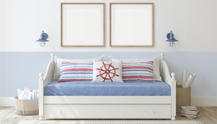 Collage of rooms with coastal furniture