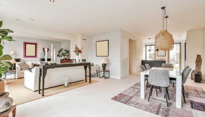 Open concept home with furniture boundaries