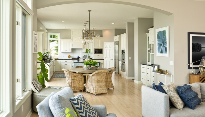 Open concept home with focal points in each space