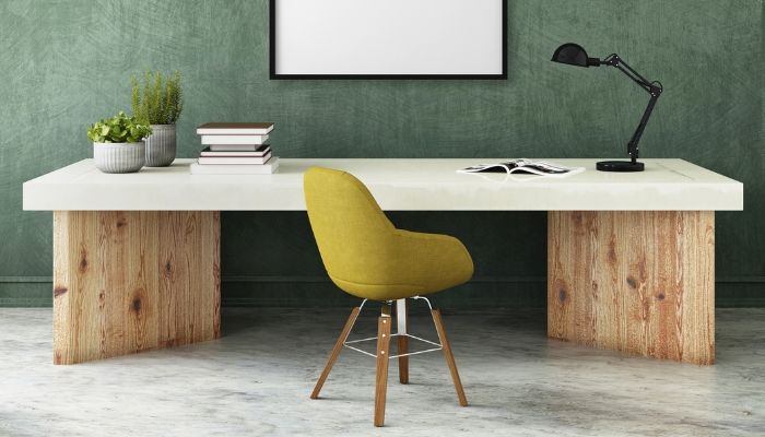 Modern desk with acrylic top and wooden base