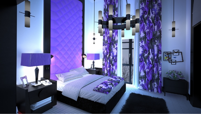 A bedroom featuring a headboard with integrated lighting