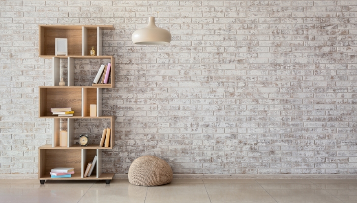 An interesting geometric bookcase in a living space