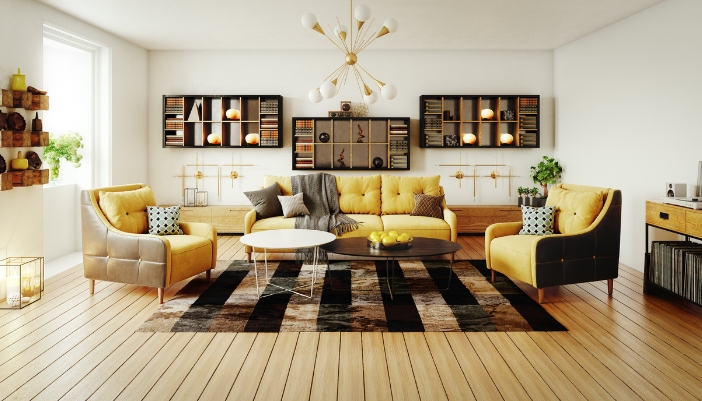 A balanced living room including a focal point