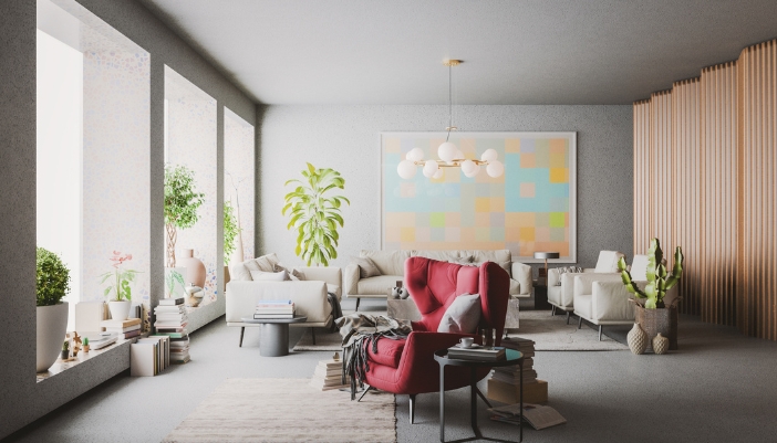 A living space with artwork as a focal point, making the space pop