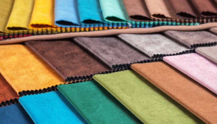An array of high-quality fabrics in a furniture factory