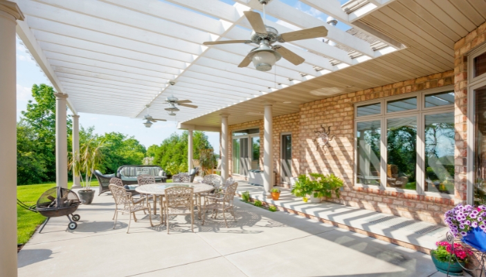 A back patio with potted plants