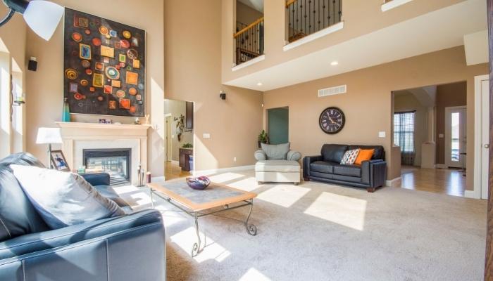 Soho living room with huge art fixture