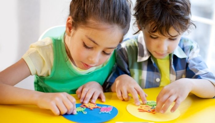 Boy and girl doing a crafting activity