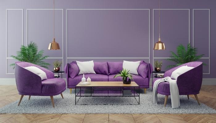 Trendy purple living room