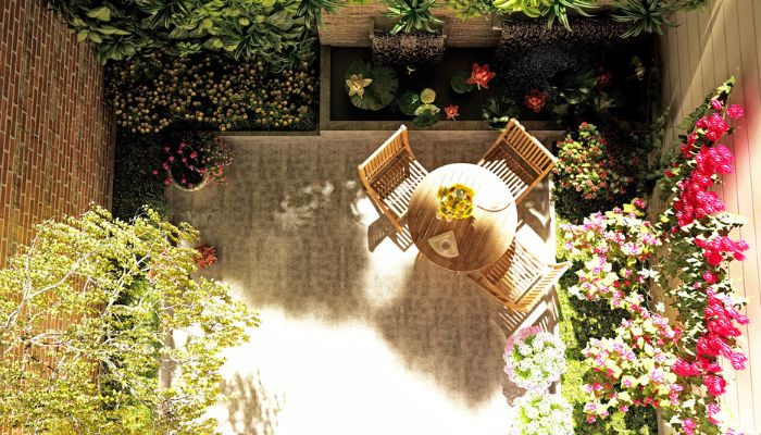 aerial view of small patio
