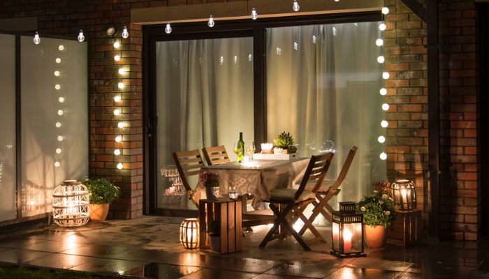 backyard with candles and lights