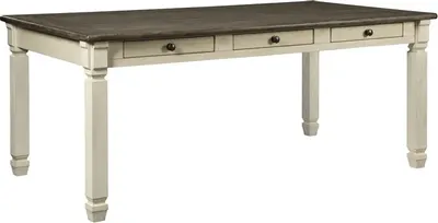 front view of the Signature Design by Ashley® Bolanburg Weathered Gray Rectangular Dining Table with Antique White Legs