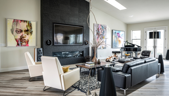 Tasteful living room with trendy artwork and classic furniture