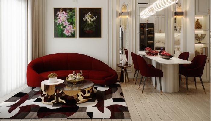 Small apartment with curved furniture