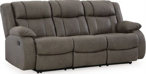 front view of the Signature Design by Ashley® First Base Gunmetal Reclining Sofa