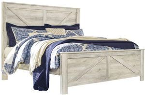 front view of the Signature Design by Ashley® Bellaby Whitewash King Crossbuck Panel Bed