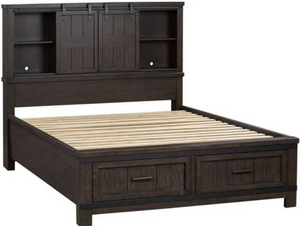 front view of the Liberty Thornwood Hills Rock Beaten Gray King Bookcase Bed
