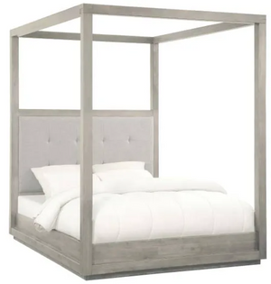 front view of the Modus Furniture Oxford Mineral Eastern King Upholstered Canopy Bed