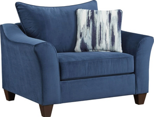 front view of the Affordable Furniture Velour Navy Chair and a Half