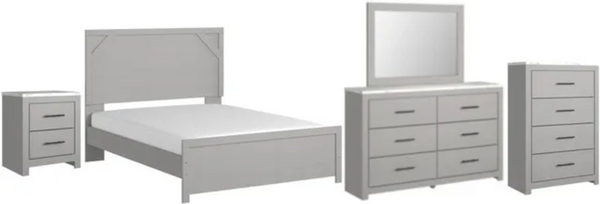 front view of the Signature Design by Ashley® Cottenburg 5-Piece Light Gray/White Full Youth Panel Bed Set