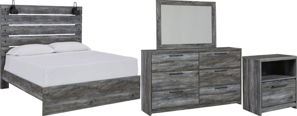 front view of the Signature Design by Ashley® Baystorm 4-Piece Gray Queen Panel Bed Set