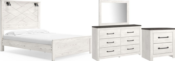 front view of the Signature Design by Ashley® Gerridan 4-Piece Gray/White Queen Panel Bed Set