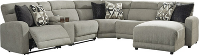 front view of the Signature Design by Ashley® Colleyville 6-Piece Stone Power Reclining Right-Arm Facing Sectional and Chaise with Console