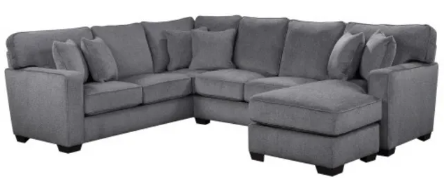 front view of the  Porter International Designs Augusta 3-Piece Gray Sofa Chaise Sectional