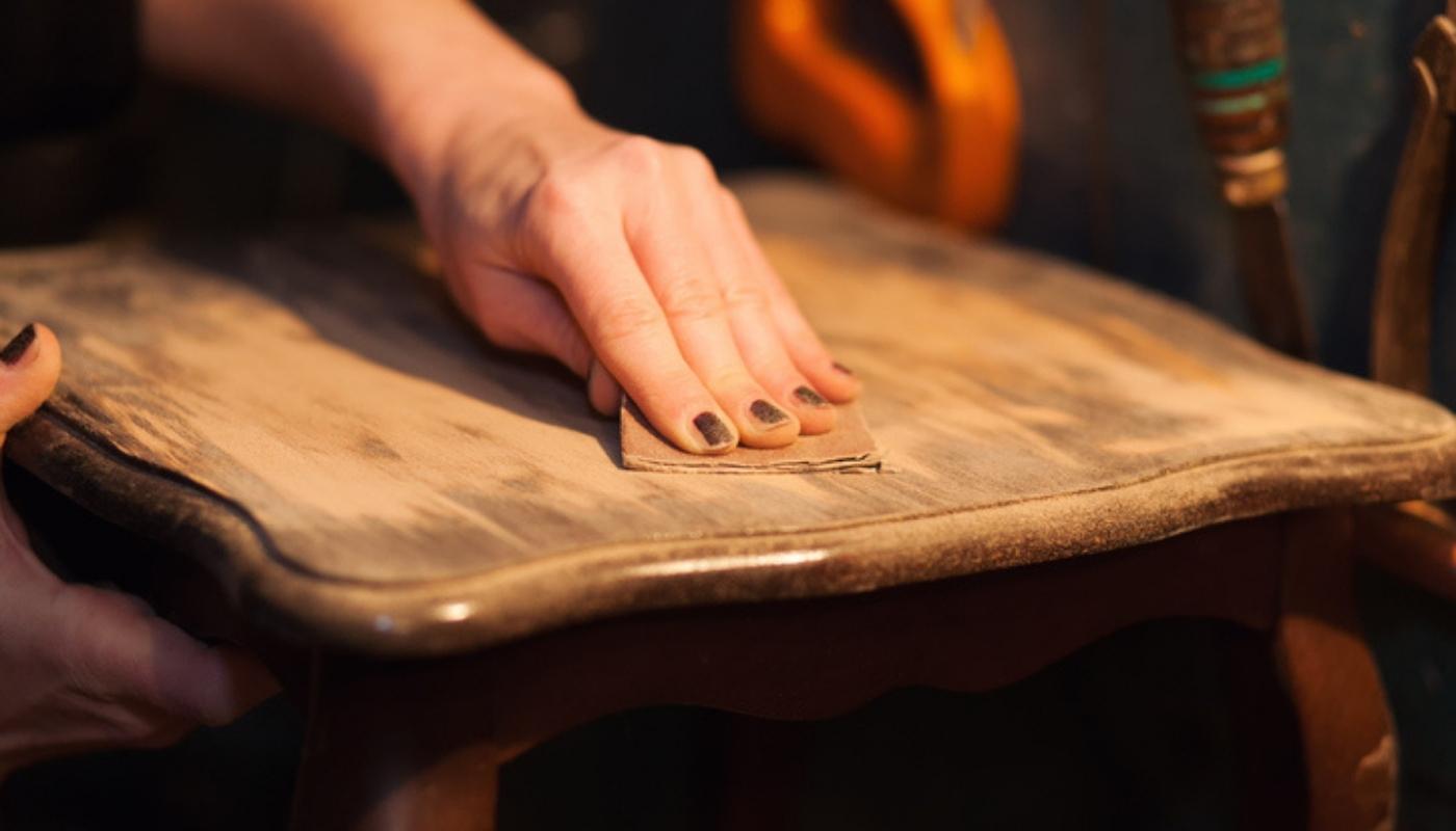 person refinishing wood