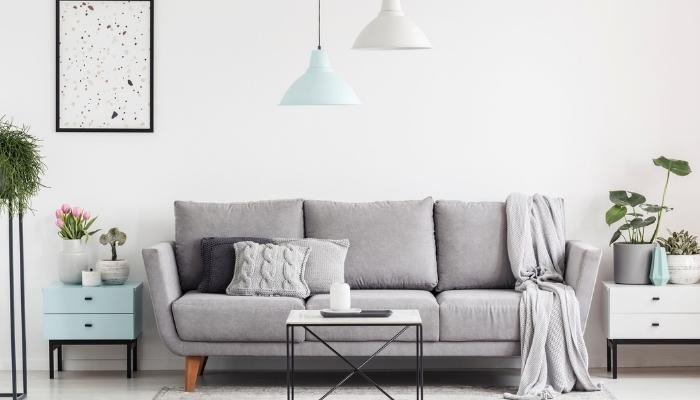 Grey sofa with different textured accents