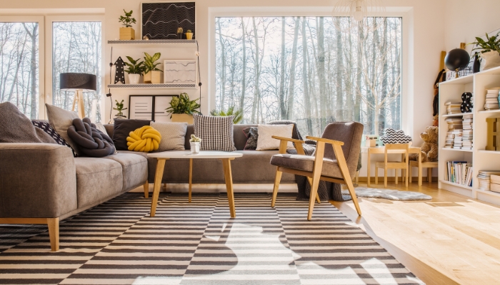 Sectional occupying corner of living room