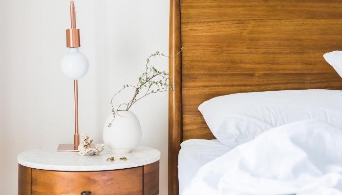 Pretty nightstand with lamp and storage
