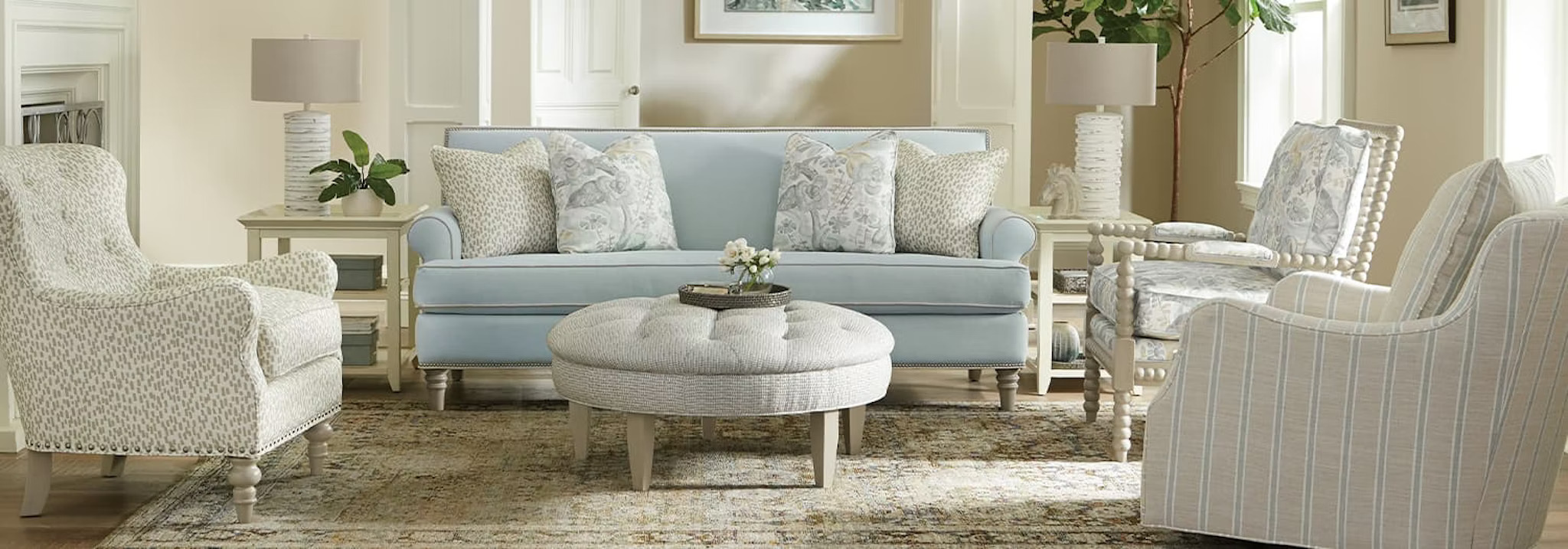 elegant modern furniture with blue accent sofa